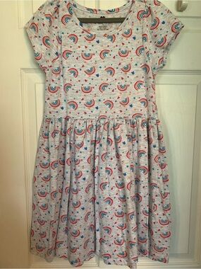 Girls' Gray Rainbow Print Short-Sleeve Casual Dress